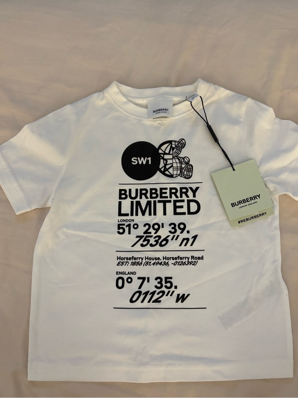Burberry White Tee with Black Graphic Logo